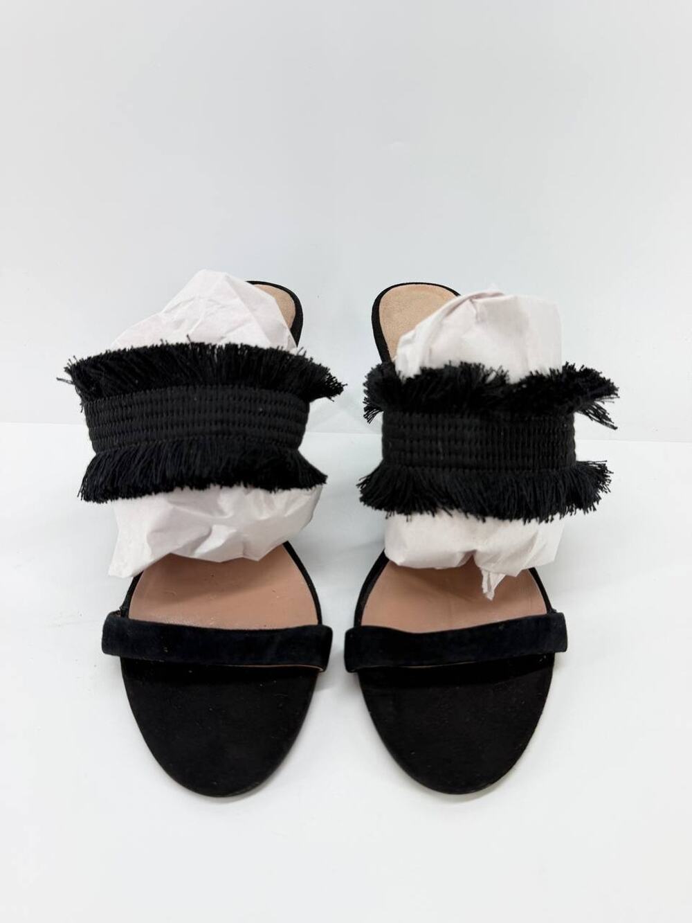 ZAC Zac Posen Women’s Black Fringe Open Toe Mule Heels Sandals Size 6M